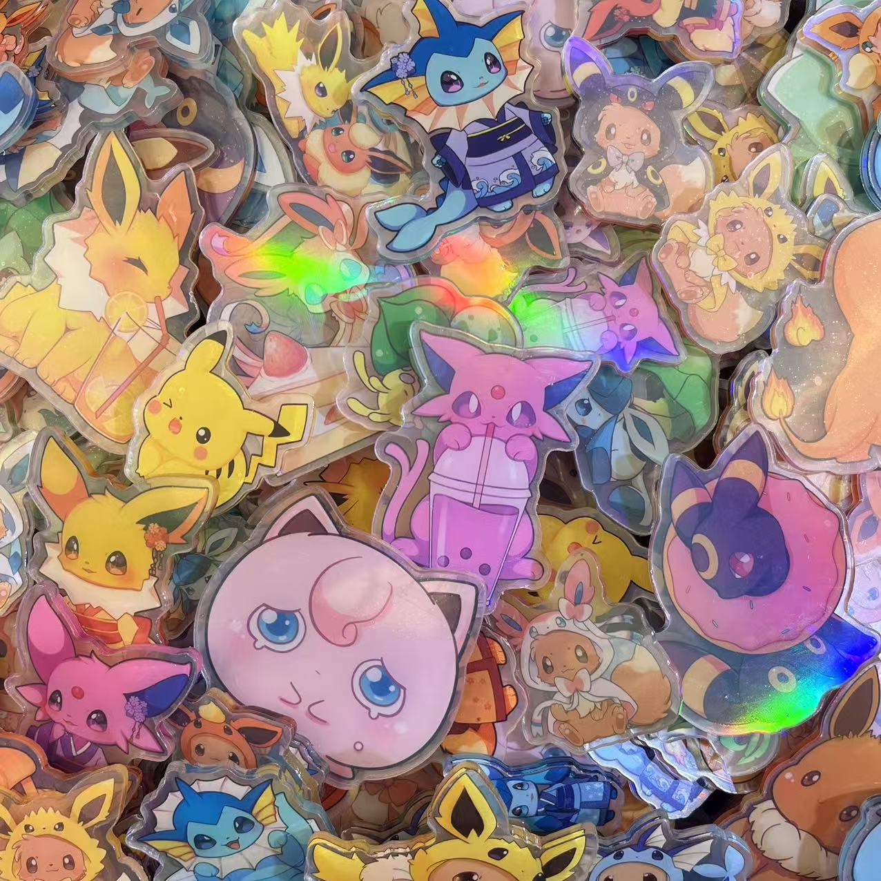 Pokemon version2-Holographic (Rainbow & Fireworks effect)) 4&6cm-Acrylic chips